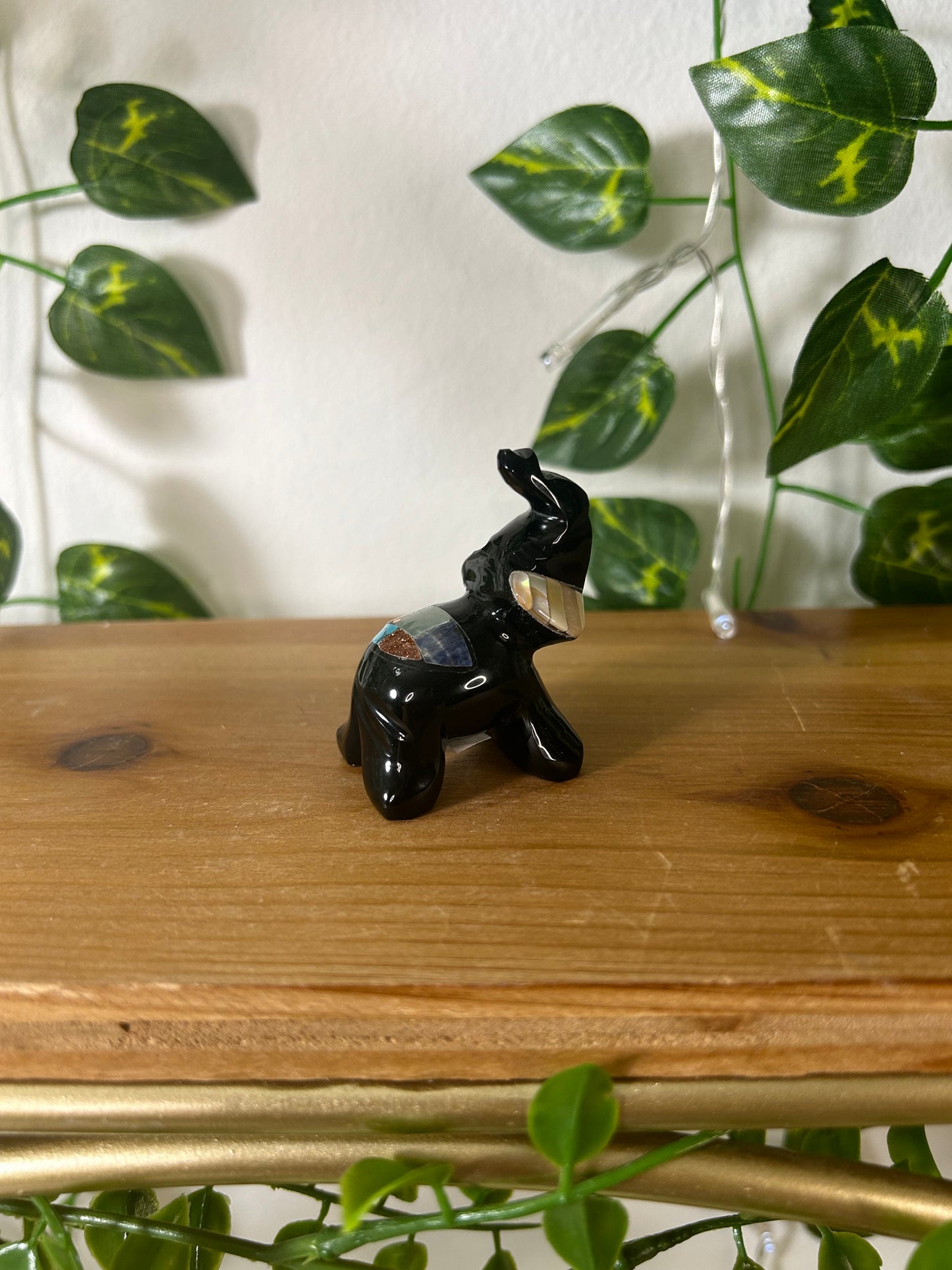 Obsidian Elephant with Assorted Crystals