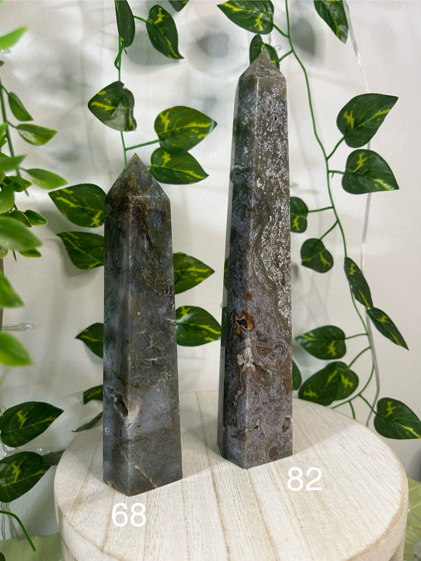 Dark Moss Agate Tower- 68, 82