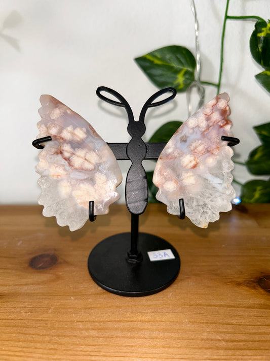 Flower Agate Butterfly Wings with Stand- 33A