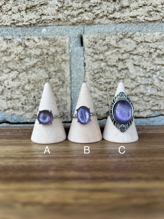 Gem Lepidolite Adjustable Ring- your pick