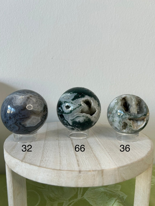 Moss Agate Sphere- 32, 66, 36