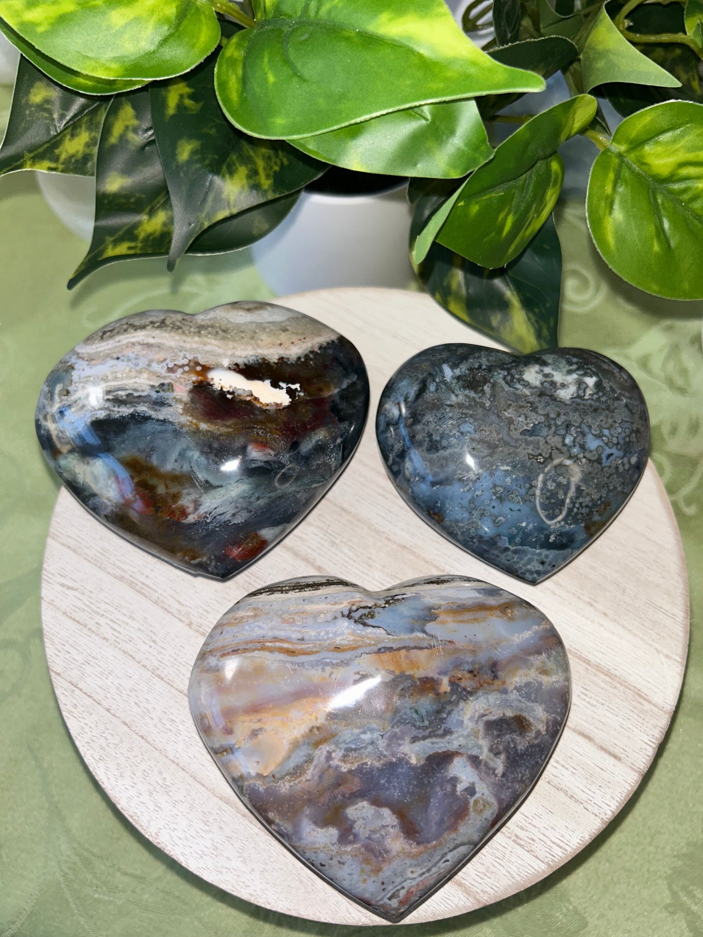 L Ocean Jasper Puffy Hearts- your choice